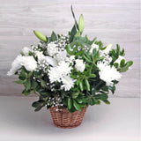 Canasto de Rosas Blancas – Pureza y Elegancia en Canasto de Mimbre