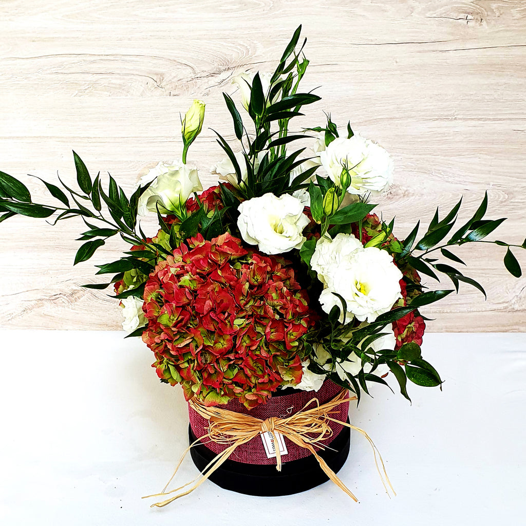 Caja Redonda de Hortensias Antique – Elegancia Romántica para Regalar